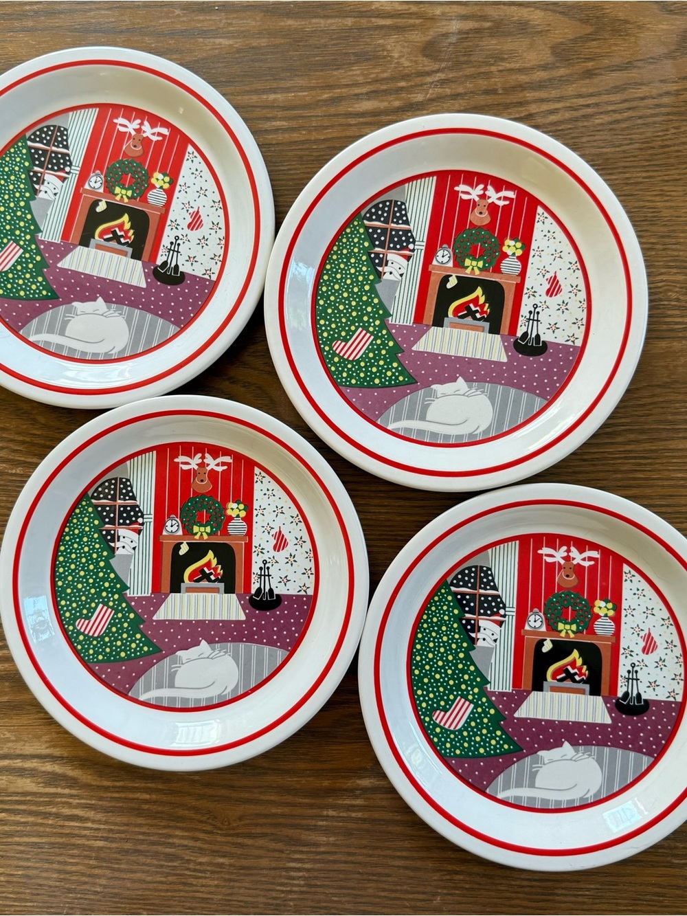 Twas the Night Before Christmas 4 Salad Plates Korea Epoch 8100 7.25"